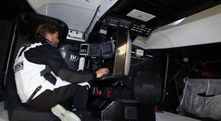 Onboard the IMOCA Open 60 Alex Thomson Racing Hugo Boss during a training session before the VendA(C)e Globe in the English Channel. The VendA(C)e Globe is a round-the-world single-handed yacht race, sailed non-stop and without assistance. Onboard the IMOCA Open 60 Alex Thomson Racing Hugo Boss during a training session before the VendA(C)e Globe in the English Channel. The VendA(C)e Globe is a round-the-world single-handed yacht race, sailed non-stop and without assistance.