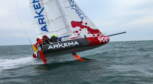 Le Mini 6.50 Arkema 3 au départ de la Lorient Bretagne Sud Mini