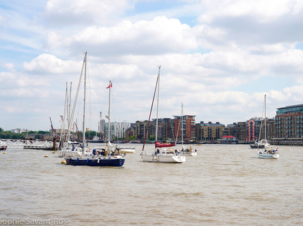 Bateaux au mouillage devant l'entrée de St Katharine Docks
