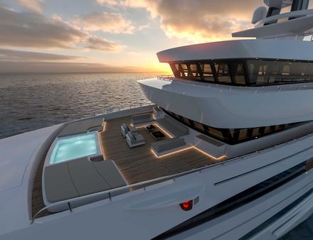 Sur le pont supérieur se trouve une gigantesque terrasse, avec piscine, sans oublier le salon de massage et le sauna. Nautisme Article