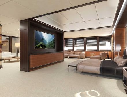 La cabine du propriétaire occupe un pont entier, avec chambre, salon privé, salle de bain privé. Nautisme Article