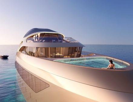 La suite principale possède un espace extérieur de 140m2 avec piscine, et héliport. Nautisme Article