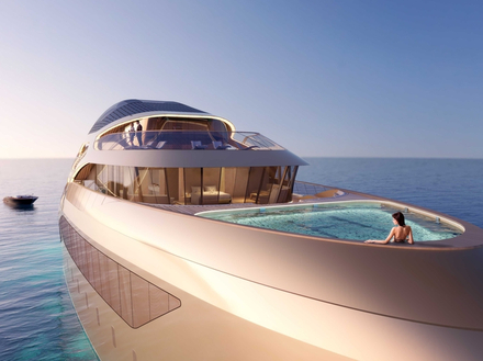 La suite principale possède un espace extérieur de 140m2 avec piscine, et héliport. Nautisme Article