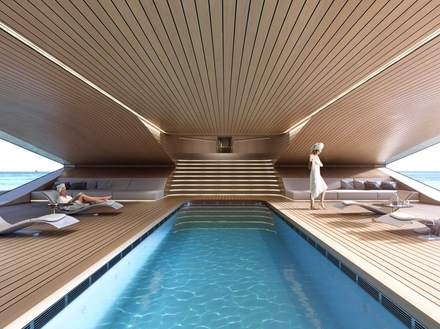 Une immense terrasse surplombe la mer, tout en étant un espace de détente avec spa, piscine et salle de sport. Nautisme Article