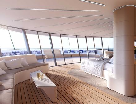 100m2 d'espace de vie pour les propriétaires du yacht, avec vue sur mer. Nautisme Article
