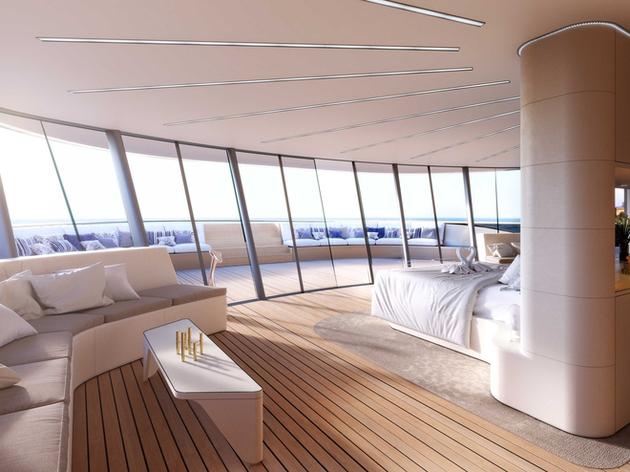 100m2 d'espace de vie pour les propriétaires du yacht, avec vue sur mer. Nautisme Article