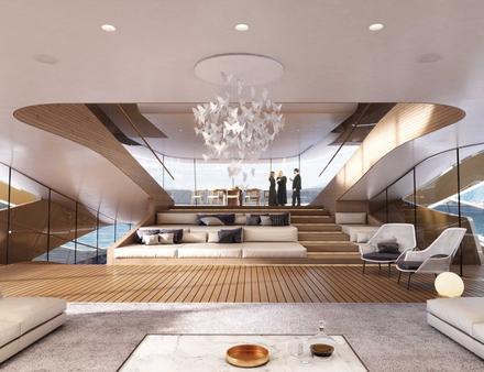Le yacht a été conçu pour répondre aux besoins des hommes et femmes d'affaires : un espace avec une vue à 270° sur la mer permet d'organiser toutes sortes d'évènements. Nautisme Article