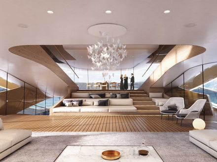 Le yacht a été conçu pour répondre aux besoins des hommes et femmes d'affaires : un espace avec une vue à 270° sur la mer permet d'organiser toutes sortes d'évènements. Nautisme Article