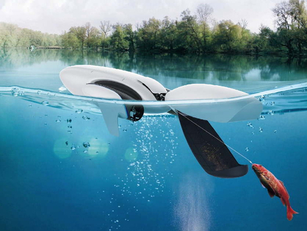 PowerDolphin est équipé d'une canne à pêche d'une portée de 100m et peut être associé au PowerSeeker : un détecteur de poissons, jusqu'à 40m de profondeur.