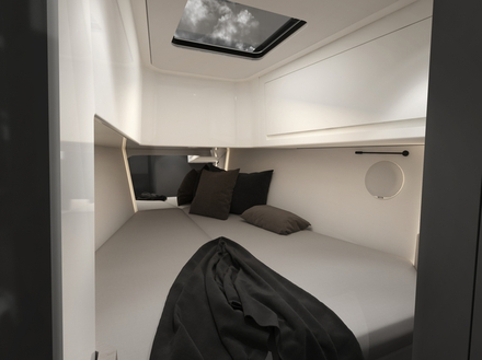 La cabine est composée d'un grand lit et d'une salle de bains avec toilette et douche, ainsi que d'une climatisation. Nautisme Article