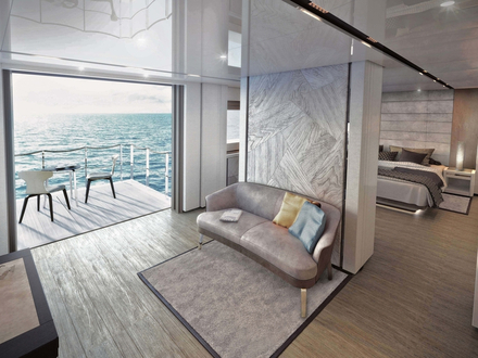 L'immense suite propriétaire possède une ouverture qui se transforme en quelques secondes en une terrasse privée. L'immense suite propriétaire possède une ouverture qui se transforme en quelques secondes en une terrasse privée.