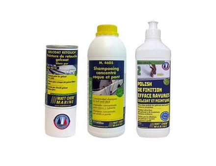 Peinture de retouche Gelcoat blanc pur en aérosol 150 ml, shampooing concentré coque et pont et polish de finition contre les rayures. Nautisme Article