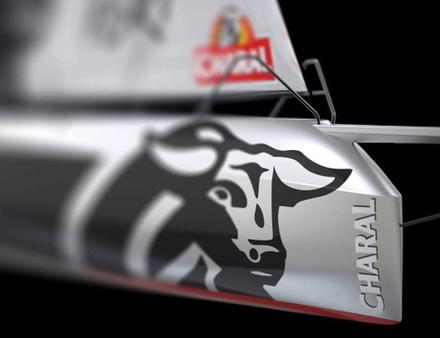 La tête de taureau placée à l'avant vient illustrer la force et la robustesse du bateau, accentué par les couleurs noir et métal argenté, qui rappellent les Formule 1 automobiles. Nautisme Article