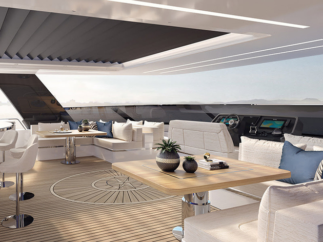 Fabriqué en Pologne, ce catamaran est équipé d'un très grand flybridge avec de nombreuses possibilités de personnalisation : jacuzzi, bar, bains de soleil... Nautisme Article