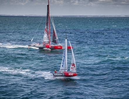 Remis à l'eau il y a un mois après de nombreuses optimisations, le Multi50 de Lalou Roucayrol a déjà fait ses preuves en entrainement lors d'une navigation de 400 milles avec Quention Vlamynck, boat captain du trimaran. Nautisme Article