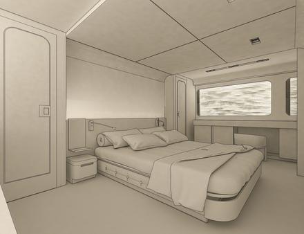 Aperçu de la cabine propriétaire à bord du nouveau Amer 94. A noter que le premier modèle possédait quatre cabines à bord. Nautisme Article