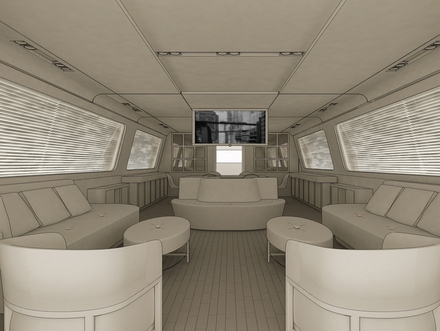 Le futur grand salon du nouveau 94 pieds qui aura sans nul doute des finitions extrêmement travaillées. Nautisme Article