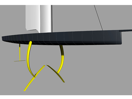 Le Flyacht est équipé de deux T-foils, ce qui permet de sécuriser le bateau en cas de chavirement. Comme les catamarans, il pourra virer de bord et empanner sur les foils. Le Flyacht est équipé de deux T-foils, ce qui permet de sécuriser le bateau en cas de chavirement. Comme les catamarans, il pourra virer de bord et empanner sur les foils.