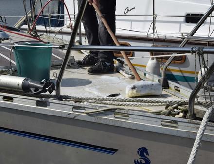 Pour appliquer le produit sur le pont, utilisez un balai brosse. Nautisme Article