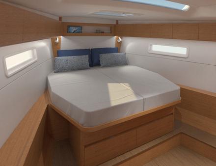 Le X46 peut accueillir jusqu'à huit passagers, et possède en version standard trois cabines, dont une propriétaire avec lit "King Size". Nautisme Article
