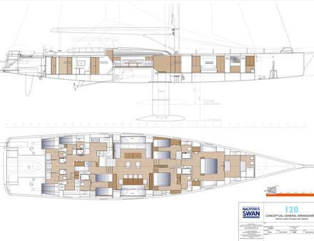 L'architecte d'intérieur propose deux concepts pour le Swan 120. Les deux configurations offrent trois cabines d'invité exceptionnelles, chacune avec la salle de bain. Nautisme Article