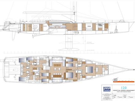 L'architecte d'intérieur propose deux concepts pour le Swan 120. Les deux configurations offrent trois cabines d'invité exceptionnelles, chacune avec la salle de bain. Nautisme Article