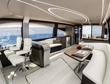On retrouve également un immense flybridge et, à l'intérieur, un grand cockpit et un grand salon, ainsi que trois cabines. Le prix n'a pas encore été dévoilé. Nautisme Article