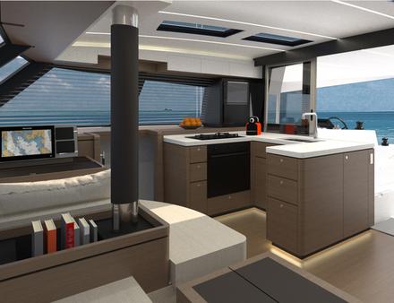 Dans le carré, Roseo Design a repensé l'espace : une boiserie plus chaleureuse, une sélection de matériaux tendances et une multitude de rangements. Nautisme Article