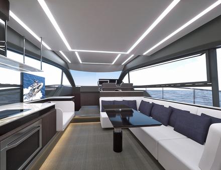 L'espace de vie est dominé par un vaste salon avec de grandes fenêtres offrant une vue splendide sur l'océan. Douze personnes peuvent se détendre dans ce salon. Nautisme Article