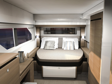 Le Leopard 53 PC est disponible en versions 3 ou 4 cabines avec la possibilité de séparer la cabine équipage. 