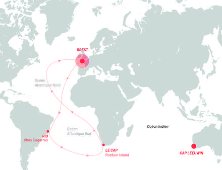 La carte du parcours qui représente un demi-tour du monde. Nautisme Article