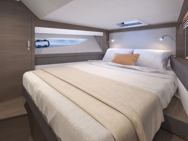 A l'intérieur, une véritable cabine propriétaire avec lit double et rangements a été prévue à la pointe avant. Nautisme Article