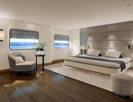 L'Aqua Blu s'associe avec Cor D. Rover Design pour arranger avec goût son intérieur, utilisant des matières luxueuses telles que le laiton et l'ivoire. Nautisme Article