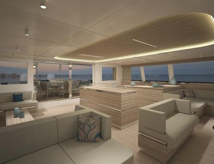 Il y a également un salon d'environ 60 m2 sur le pont principal, d'une largeur de 10,95 m, avec une cuisine à l'intérieur, un salon et une salle à manger. Nautisme Article