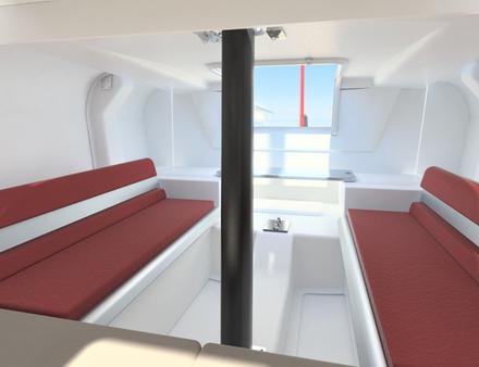 Une petite cabine d'appoint est prévue pour s'abriter ou une nuit au port. Nautisme Article