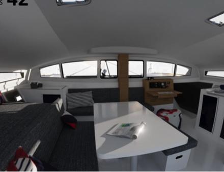 Le carré principal du nouveau TS42 est confortable et ergonomique pour les croisières. Nautisme Article