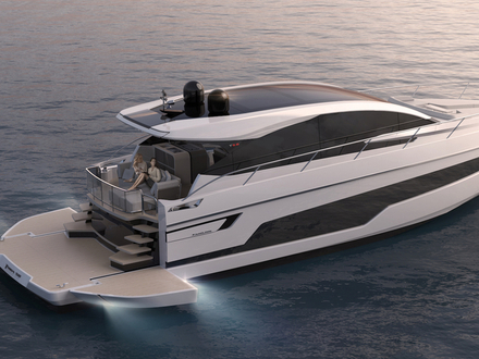 Grande première pour Fairline qui propose un bateau de moins de 80 pieds doté d'un beach-club.  Grande première pour Fairline qui propose un bateau de moins de 80 pieds doté d'un beach-club.