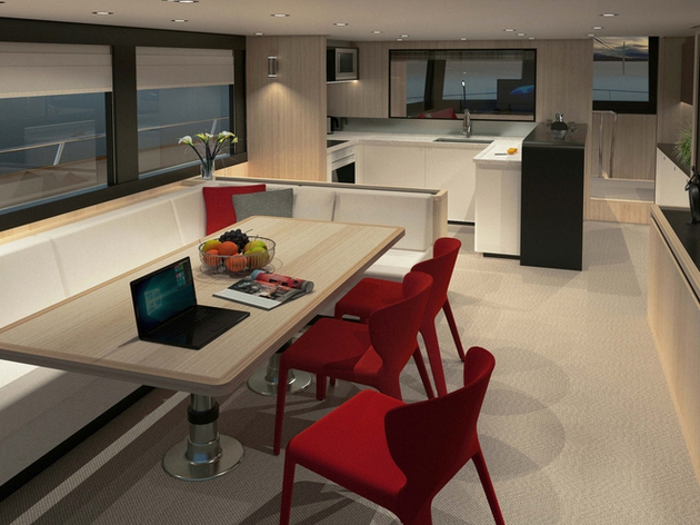 Le pont principal accueillera une grande cuisine, une espace repas et la cabine propriétaire. Nautisme Article