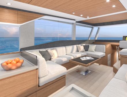 Dans le carré principal du Pardo 60, la cuisine est décalée complètement vers l'arrière. Nautisme Article