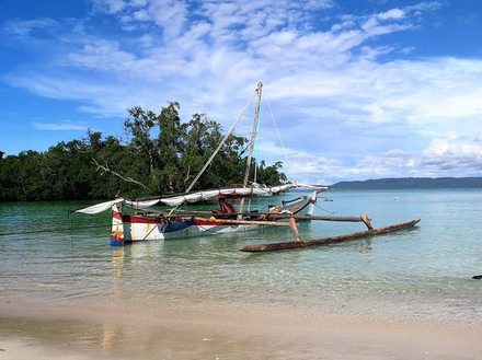 Parfois ils viennent nous rencontrer sur l'eau avec leur pirogue, nous leur achetons des bananes et des tomates.