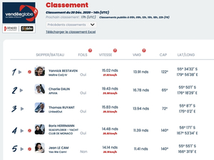 Vendée Globe : Classement de 15 heures