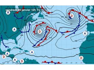 Bulletin Météo du Vendée Globe : tempête Justine en Atlantique Nord