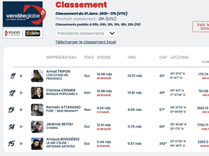 Vendée Globe Classement de 18h, Armel Tripon bientôt à quai 