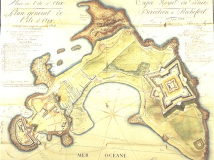 Mairet, plan de l'île d'Aix avec le fort Liédot en projet 1814 Nautisme Article