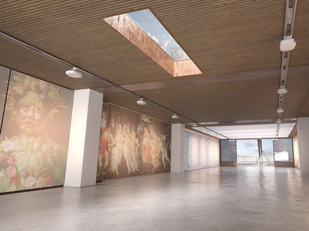 Le coeur du catamaran sera occup&eacute; par la Galerie qui abritera l'exposition immersive produite avec des mus&eacute;es partenaires autour de la th&eacute;matique du parcours.