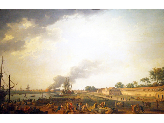 VERNET (Joseph). Vue du port de Rochefort, prise du magasin des Colonies, 1762, huile sur toile, 165 x 263 cm, Paris, Musée national de la Marine Nautisme Article