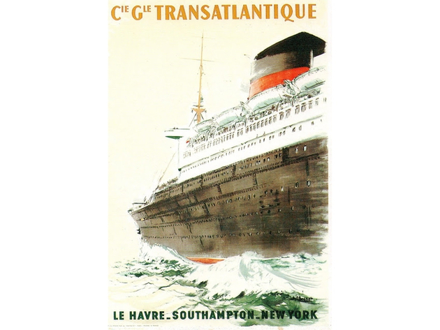 BRENET (Albert). Le paquebot Liberté de la Compagnie générale Transatlantique effectuant la liaison Le Havre - Southampton - New-York, 1950, affiche, 112 x 76 cm, Collection French Lines & Cie Nautisme Article