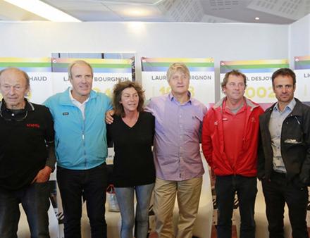 Six vainqueurs réunis : Mike Birch (1978), Marc Pajot (1982), Florence Arthaud (1990), Laurent Bourgnon (1994 et 1998), Lionel Lemonchois (2006) et Franck Cammas (2010). Nautisme Article