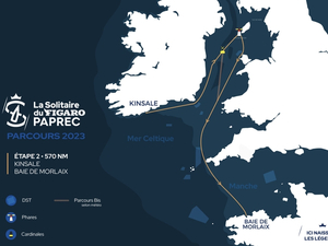 Le parcours de l'Étape 2 de la Solitaire du Figaro Paprec, raccourci en Mer d'Irlande