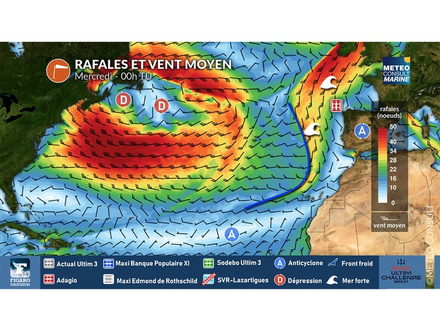 Vents prévus pour la course Arkea le 13 03 2024 Vents prévus pour la course Arkea le 13 03 2024